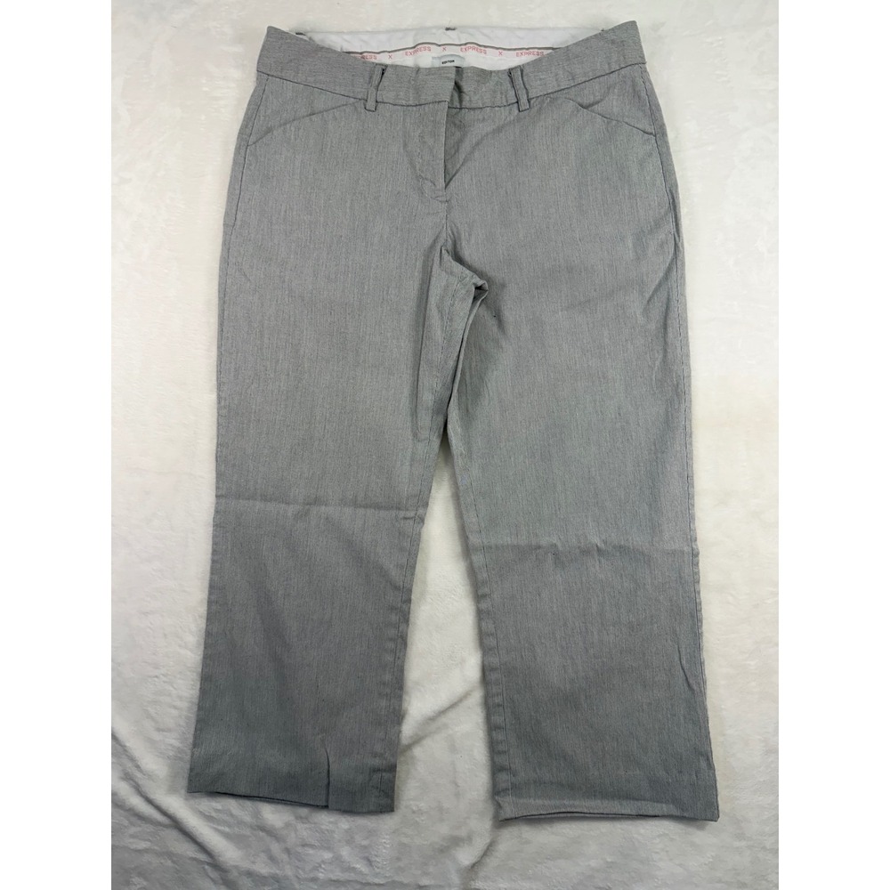 Express Editor Dress Pants 4 Gray Striped Stretch Straight Leg Women